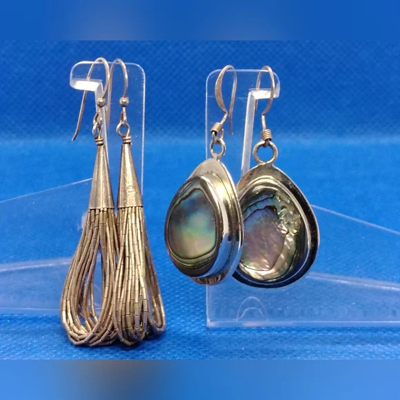 Silver Vintage Earring Lot- Vintage Native Liquid Silver Drop & Drop Abalone - Picture 7 of 10